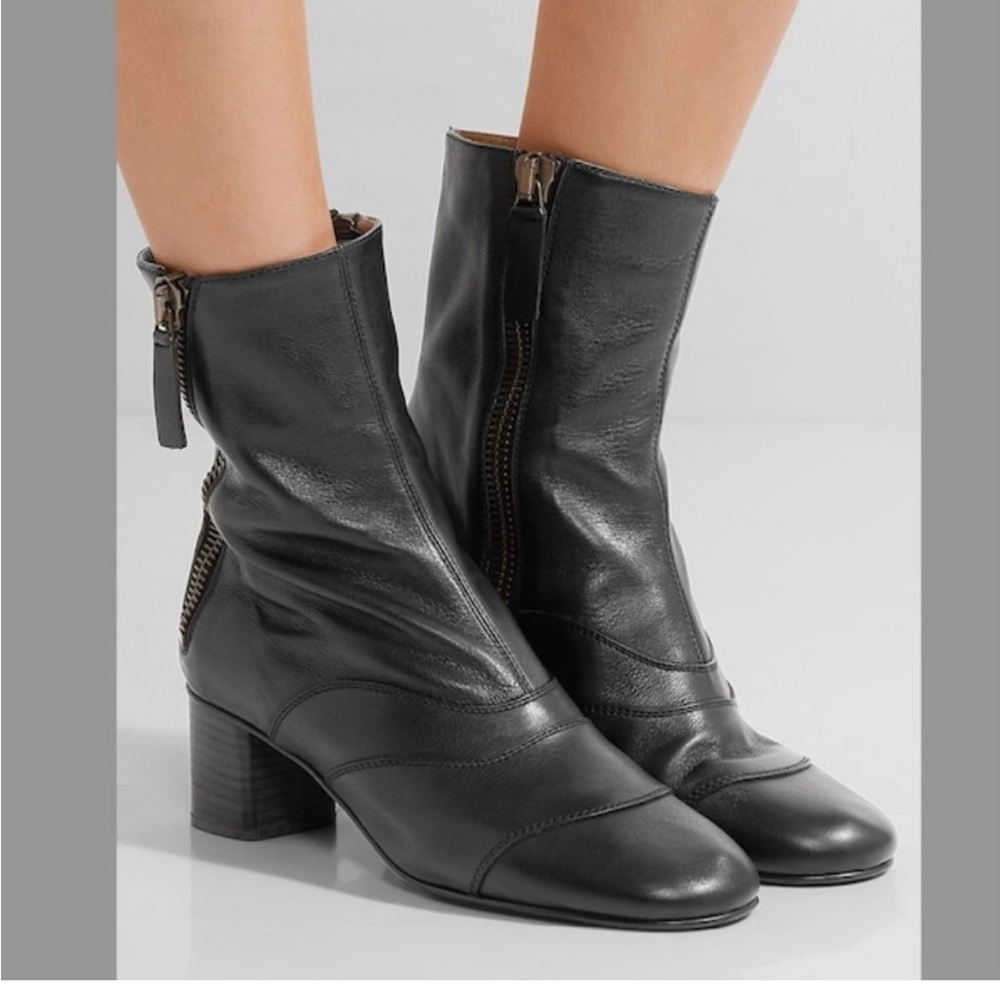 Chloe Black Leather Boots with zipper and patchwork design